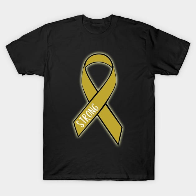 Childhood Cancer Strong Gold Ribbon Tee T-Shirt by charlescheshire